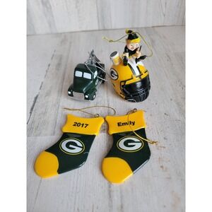 Packers stocking elf ornament set Xmas trunk‎ tree green bay football